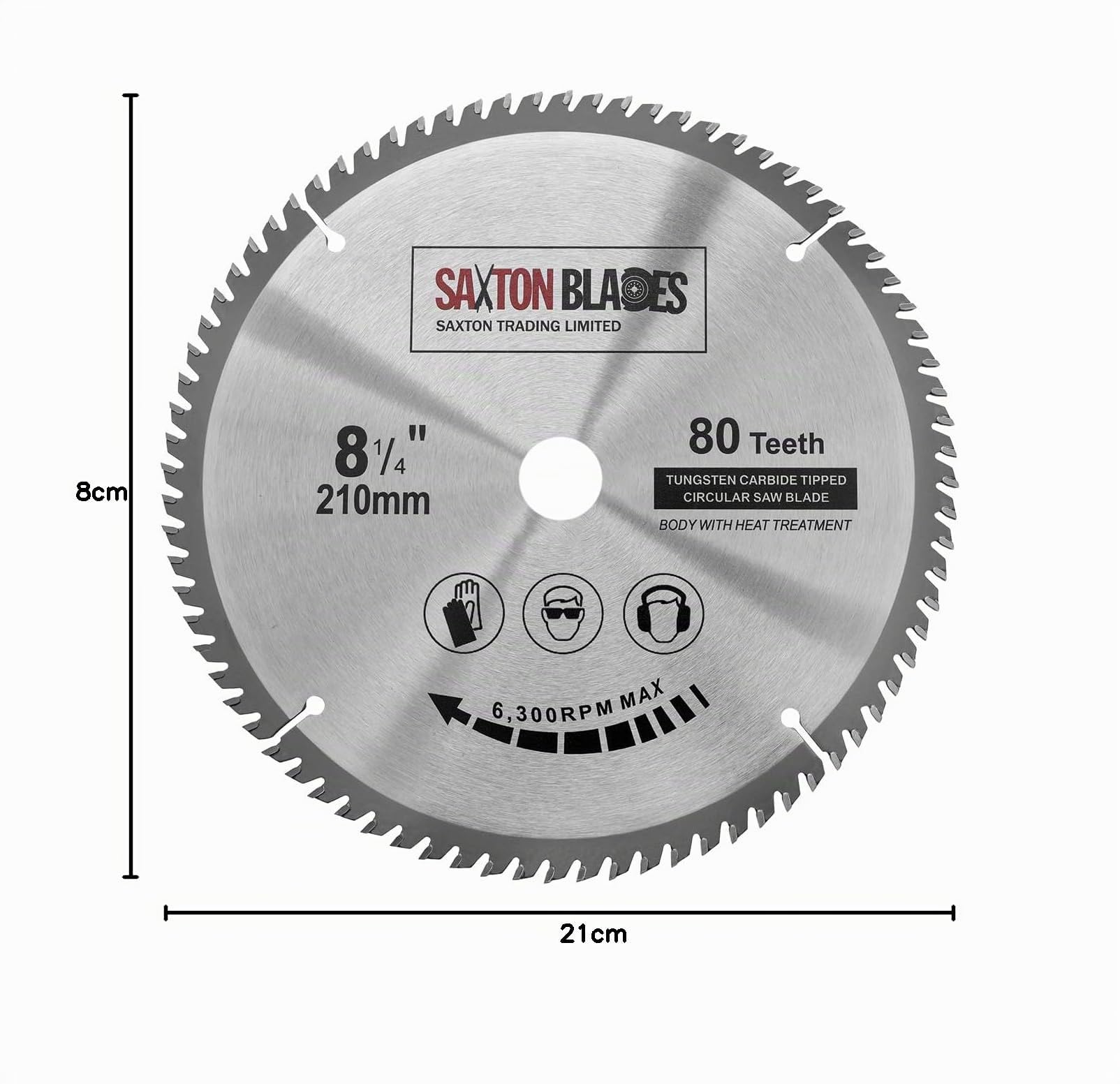 Lame de scie circulaire en bois TCT Saxton Mitre 210 mm x 80 dents x 25,4 mm d'alésage, adaptée et compatible avec les scies Evolution Rage
