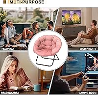 Vista 24 de Silla plegable con platillo, silla Lazy Moon con marco de metal, cómodas sillas de dormitorio para dormitorio, sala de estar, estudio, gris JC