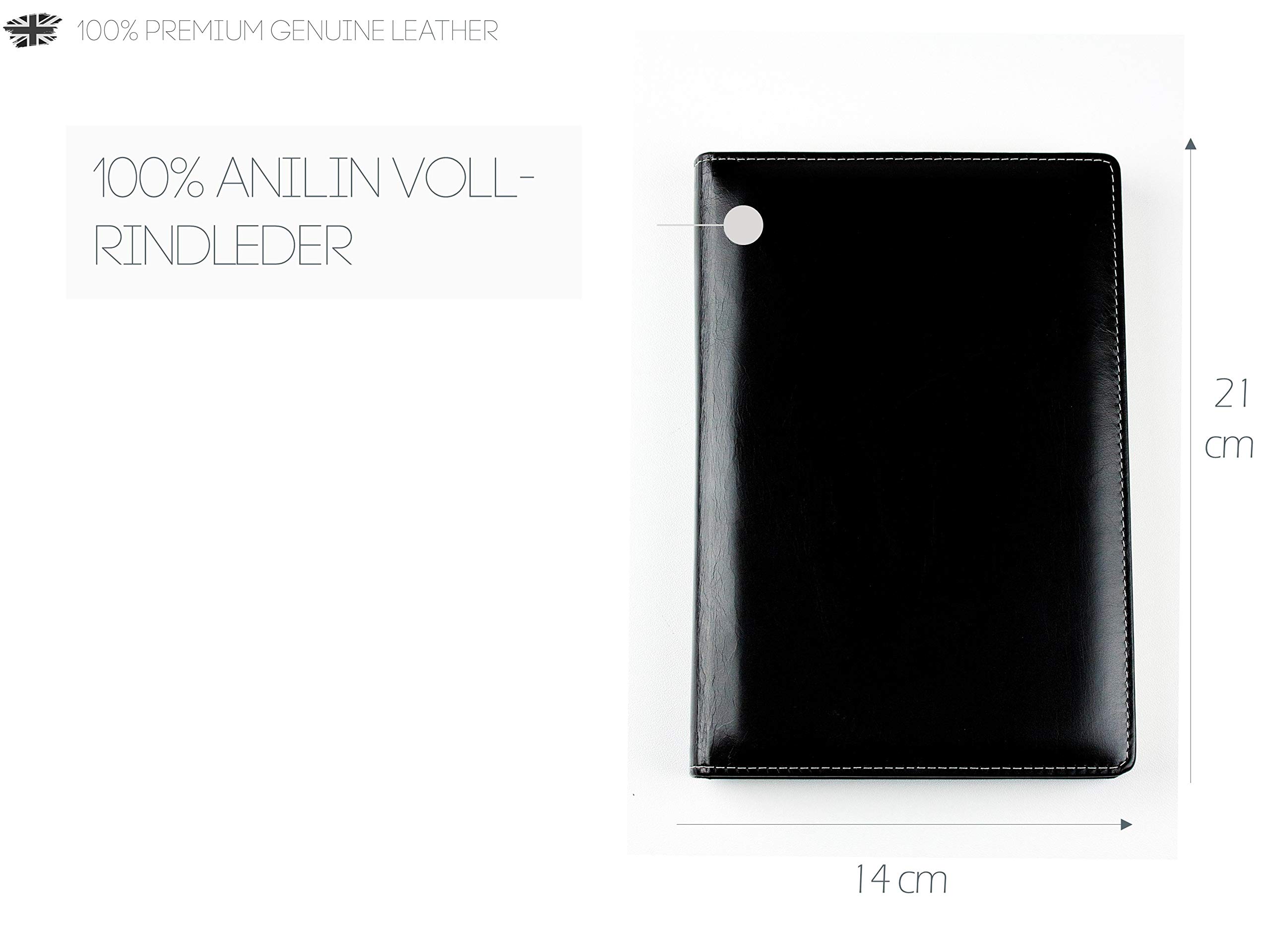 DELMON VARONE - 5 Jahres Kalender "immerwährend" gebunden Anilin Leder schwarz - Organizer Terminplaner (1 Tag 1 Seite) - Buchkalender Tagebuch mit Tagesübersicht - Notizbuch Kalenderbuch für 5 Jahre