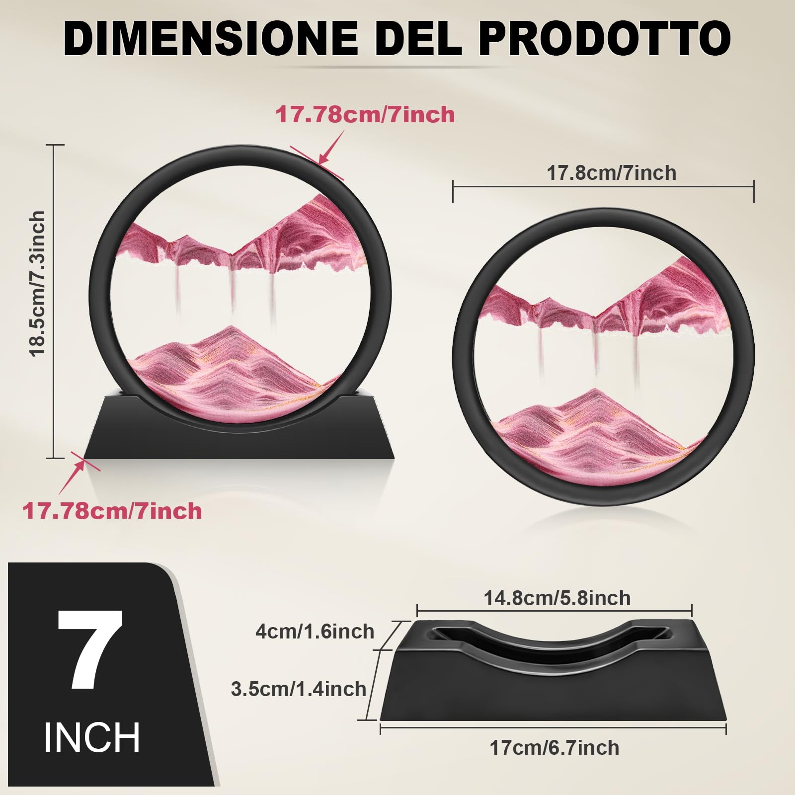 Wai Danie Pittura di Sabbia Che Scorre Quadro Sabbia Movimento sabbia dinamica 3d Hourglass Deep sea Sandscape Display Decorazioni per la Casa e l'ufficio Giocattoli da Scrivania per Adulti (rosa 7'')