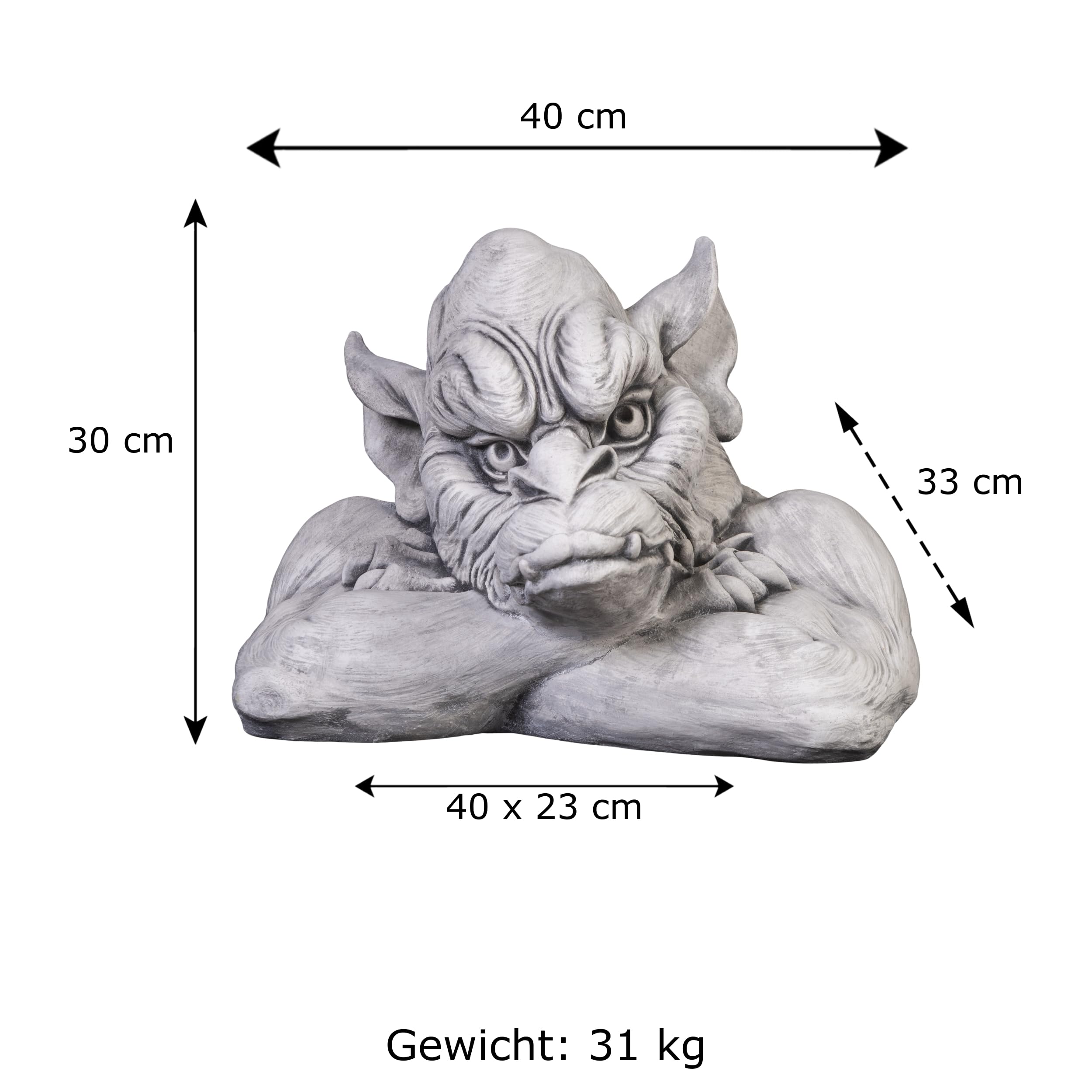 gartendekoparadies.de Gargoyle Büste, Steinfigur, H. 33 cm, 31 kg, Grau, frostsicher aus Steinguss für Außenbereich