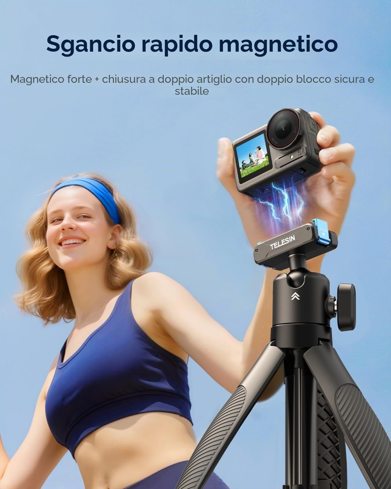 TELESIN 40cm Mini Selfie Treppiede, Selfie Treppiede con Magnetica Sgancio Rapido, Portatile Monopiedino Impugnatura per Vlog, Palo Estendibile Regolabile 360° per DJI Osmo Action 5 Pro/4/3