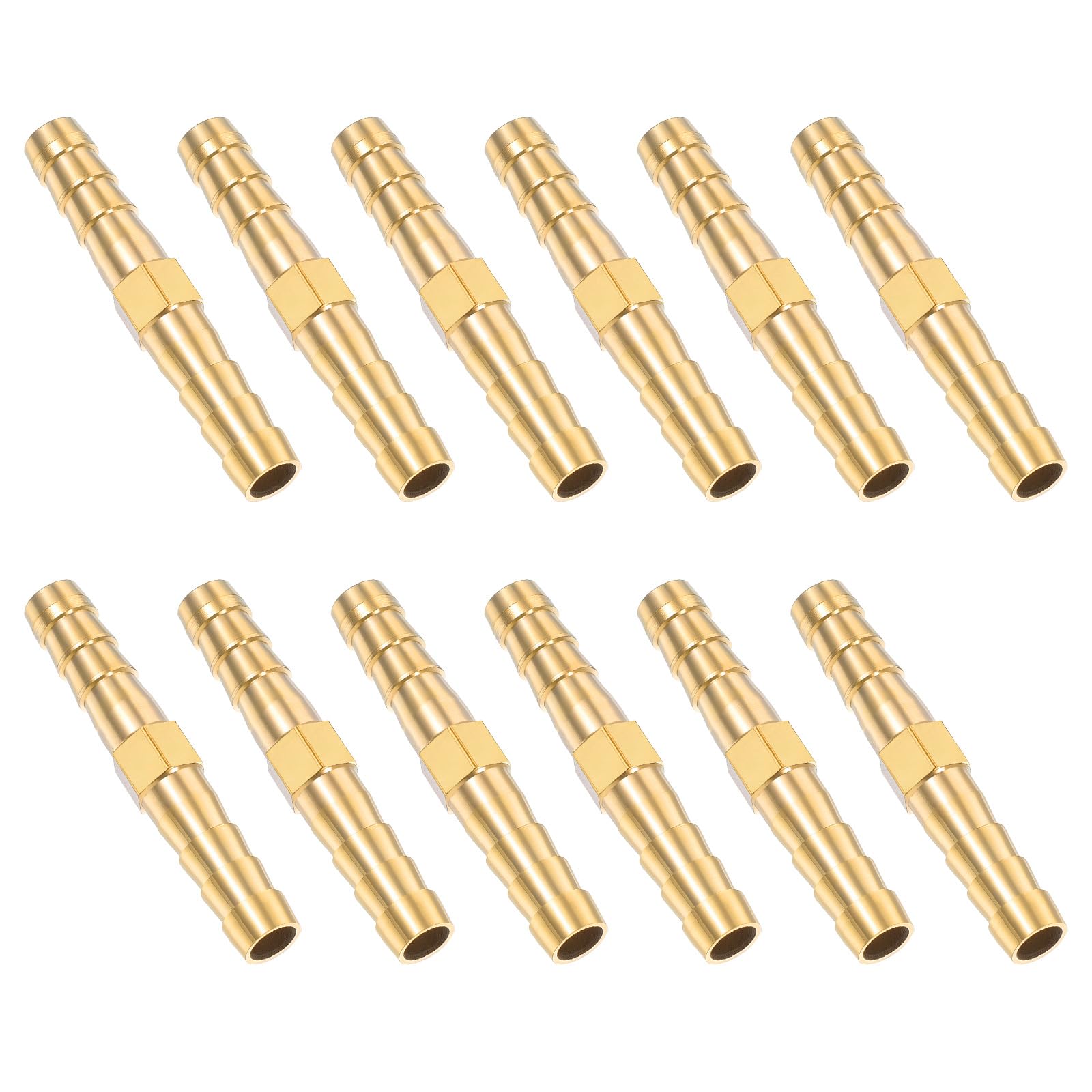 Photo 1 of 1/4 Inch Hose Barb Fitting, 12 Pcs Brass Splicer Mender Barbed Connector Air Hose Fittings Metal Air Line Repair Kit Garden Straight Watertight Hoses Connectors for Water, Fuel, Oil
