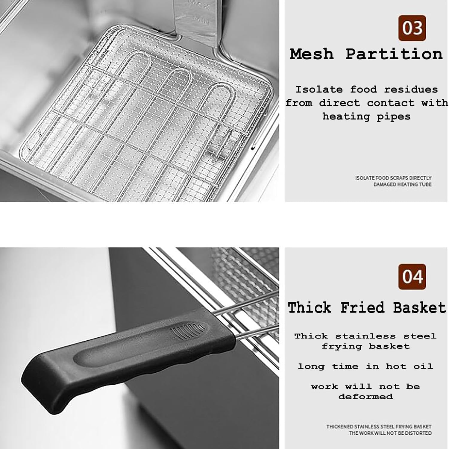 Friggitrice commerciale, friggitrice elettrica da 3000 W, friggitrice commerciale in acciaio inox da 6 litri con cestello per uso in cucina, ristorante, casa e cucina Friggitrice elettrica da banco