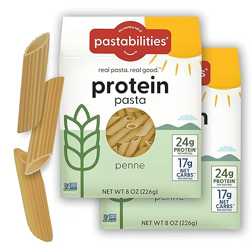 Pastabilities, Pasta proteica (0.85 oz), pasta Penne (8 onzas, paquete de 2) baja en carbohidratos y alta en proteínas, deliciosa pasta a base de
