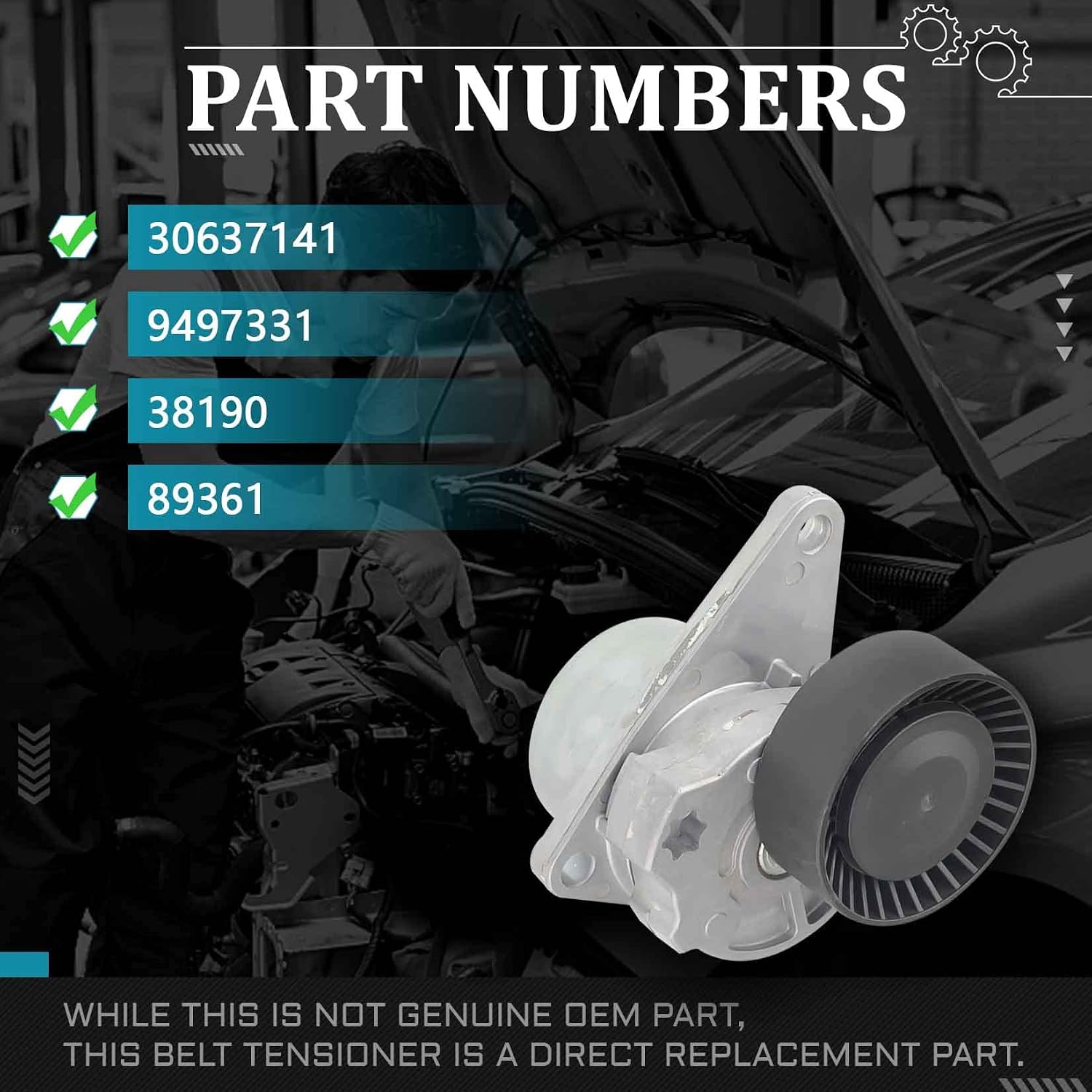 IRONTEK 9497331 Belt Tensioner Pulley Assembly fit for Volvo (2000-2005 C70/ 2000 S40/ 2001-2009 S60/ 1998-2000 S70/ 2004-2006 XC90) #30757057 31251250 9125571 534010310