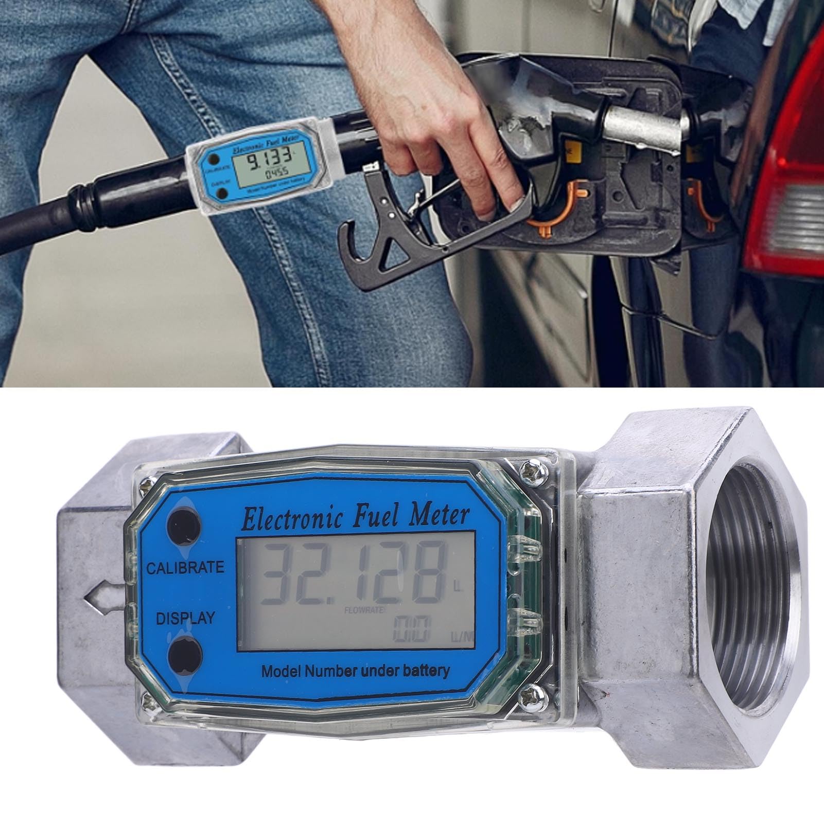 Generic Caudalímetro de Turbina Digital de Metal Duradero, Alta Precisión, GAL QTS PTS L, Medida, Gasolina, Agua, Fluidos (45mm)