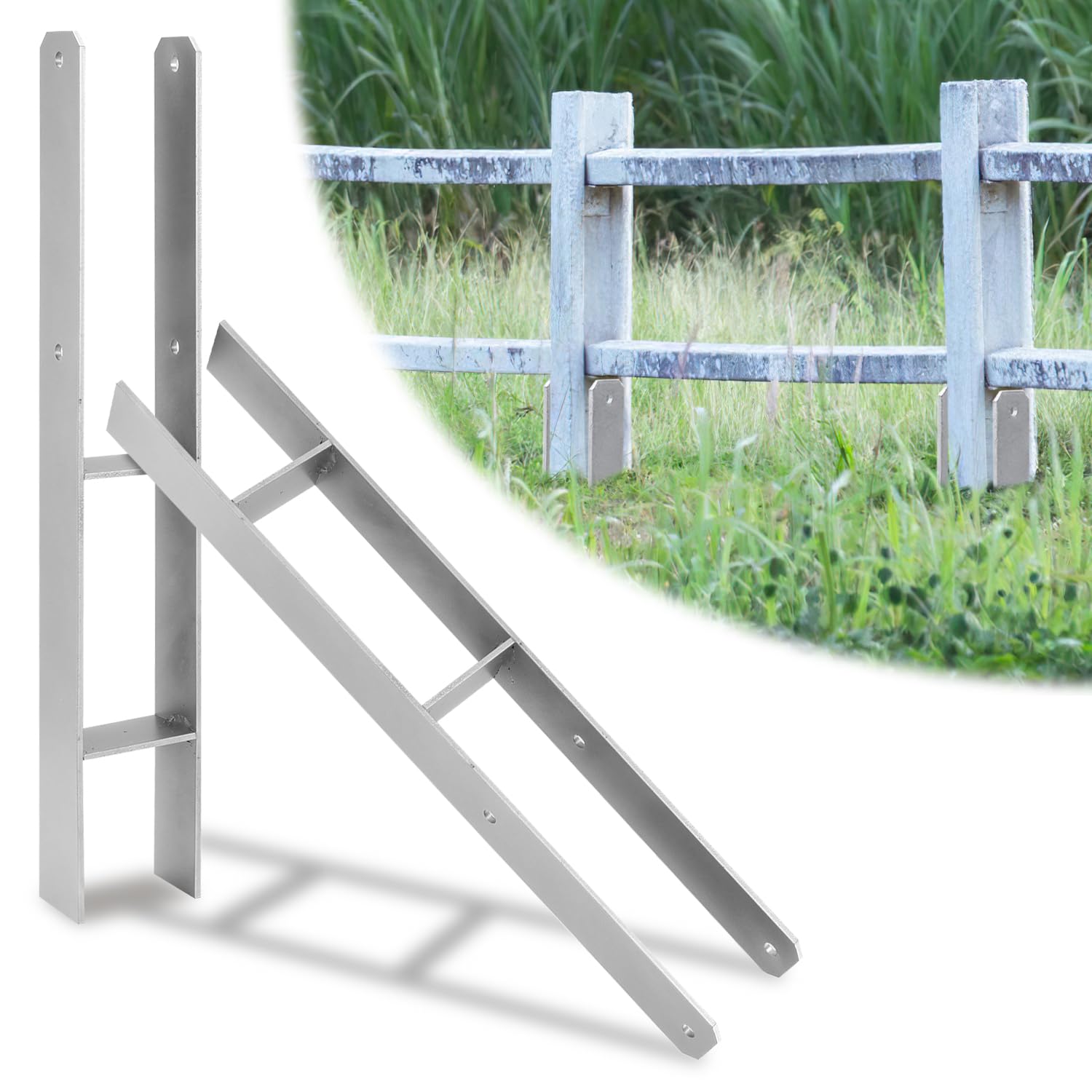 Ansobea Lot De 6 Supports De Poteau En H - Ancrage En H - En Acier - Pour Poteaux, Clôture, Abris De Voiture, Maisons Sur Pilotis - 111 X 600 X 5 Mm