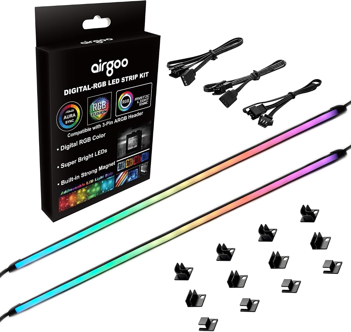 Tira LED RGB Direccionable para PC ARGB 5V 3 Pines | Tira argb de silicio difuso flexible de 15,75 x 0,55 x 0,28 pulgadas, para cabezal argb de 5 V y 3 pines, viene con soportes magnéticos