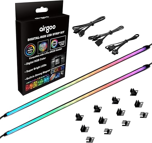 Tira LED RGB direccionable para PC airgoo, tira de neón de tubo de goma de silicona difusa AG-NEON-LS1, para cabezal argb de 5 V de 3 pines o controlador SignalRGB AG-DRGB16 (no incluido), viene con soportes magnéticos