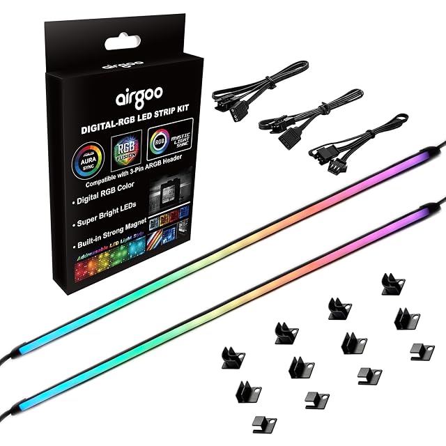 airgoo Addressable RGB PC LED Strip Flexible Diffused Silicon Neon ARGB Strip with Magnetic Brackets Compatible with 5V