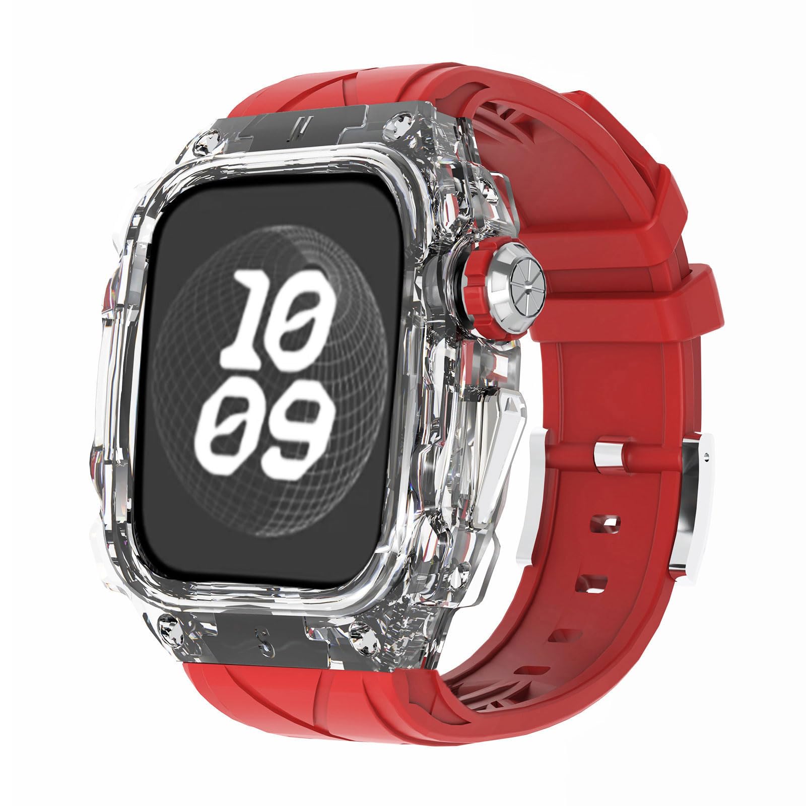 Bracelet Sport iWatch 10 46mm avec boîtier robuste en silicone rouge réglable