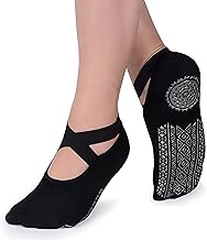 Fennec Mart Yoga Socks for Women with Non-Slip Grips & Straps Ideal for Pilates, Barre, Ballet, Dance & Barefoot Workouts (Black)