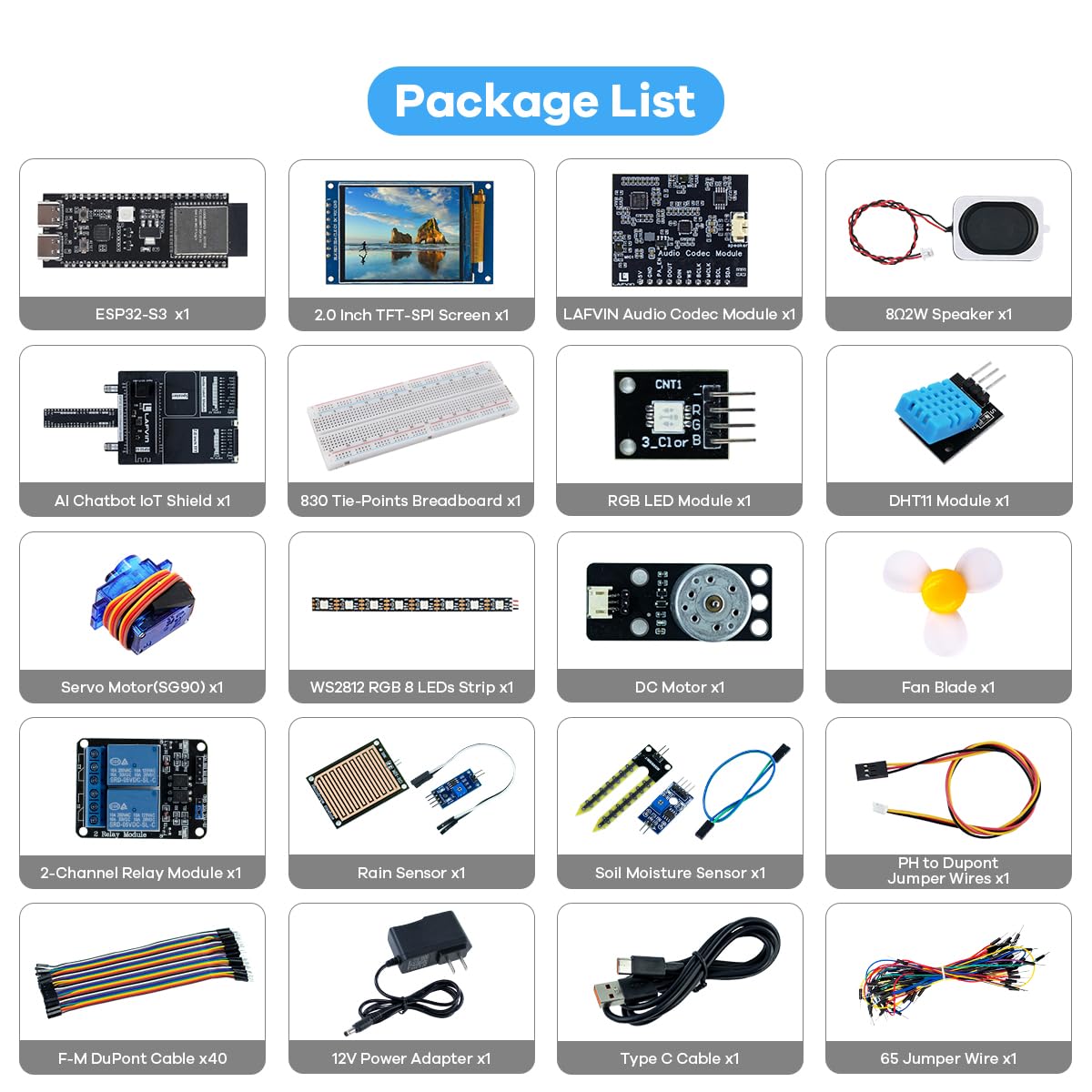 LAFVIN AIoT Starter Kit per ESP32-S3 con Tutorial sull'interazione AI e IoT Compatibile con Arduino IDE