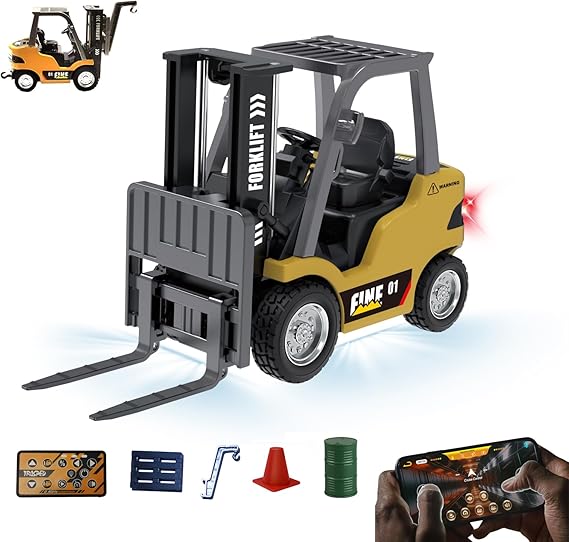 1:64 Alloy RC Forklift Toy - Remote Control Forklift with Liftable Forks,RC Crane, APP Control, STEM Educational Construction Vehicle for Kids Age 8-12