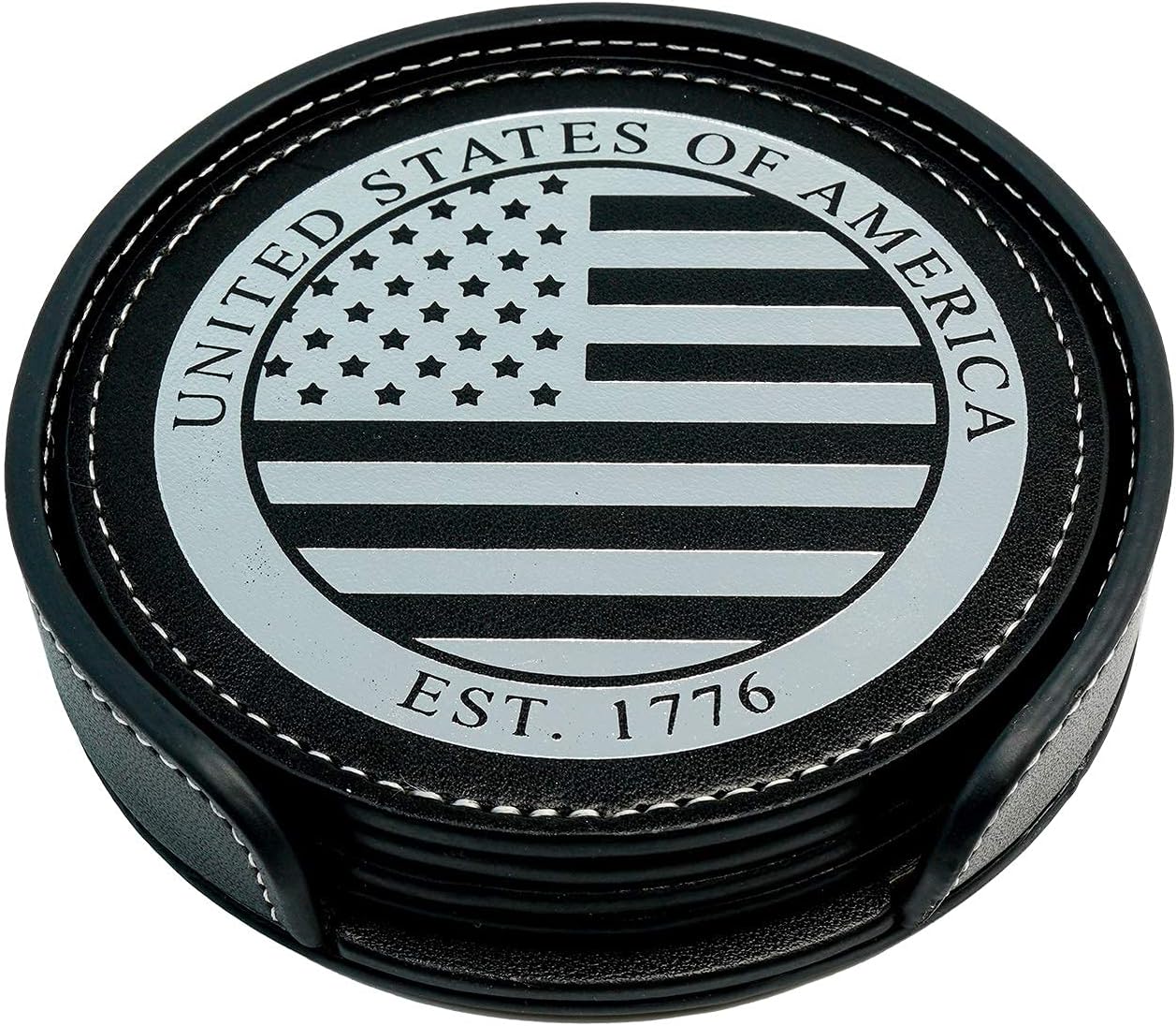 Premium American Flag Leather Coasters Set with Foil Stamped Logo - 4 USA Drink Coasters for Home, Bar Office | Flag Leather Coasters - Image 3