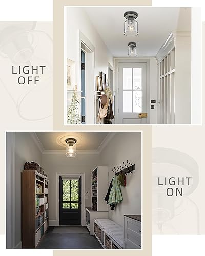 Miniatura 4 de XDD014-1-BK2 - Paquete de 2 lámparas de techo semiempotradas con pantalla de vidrio semillado, lámparas de techo de madera clara de 5 pulgadas para