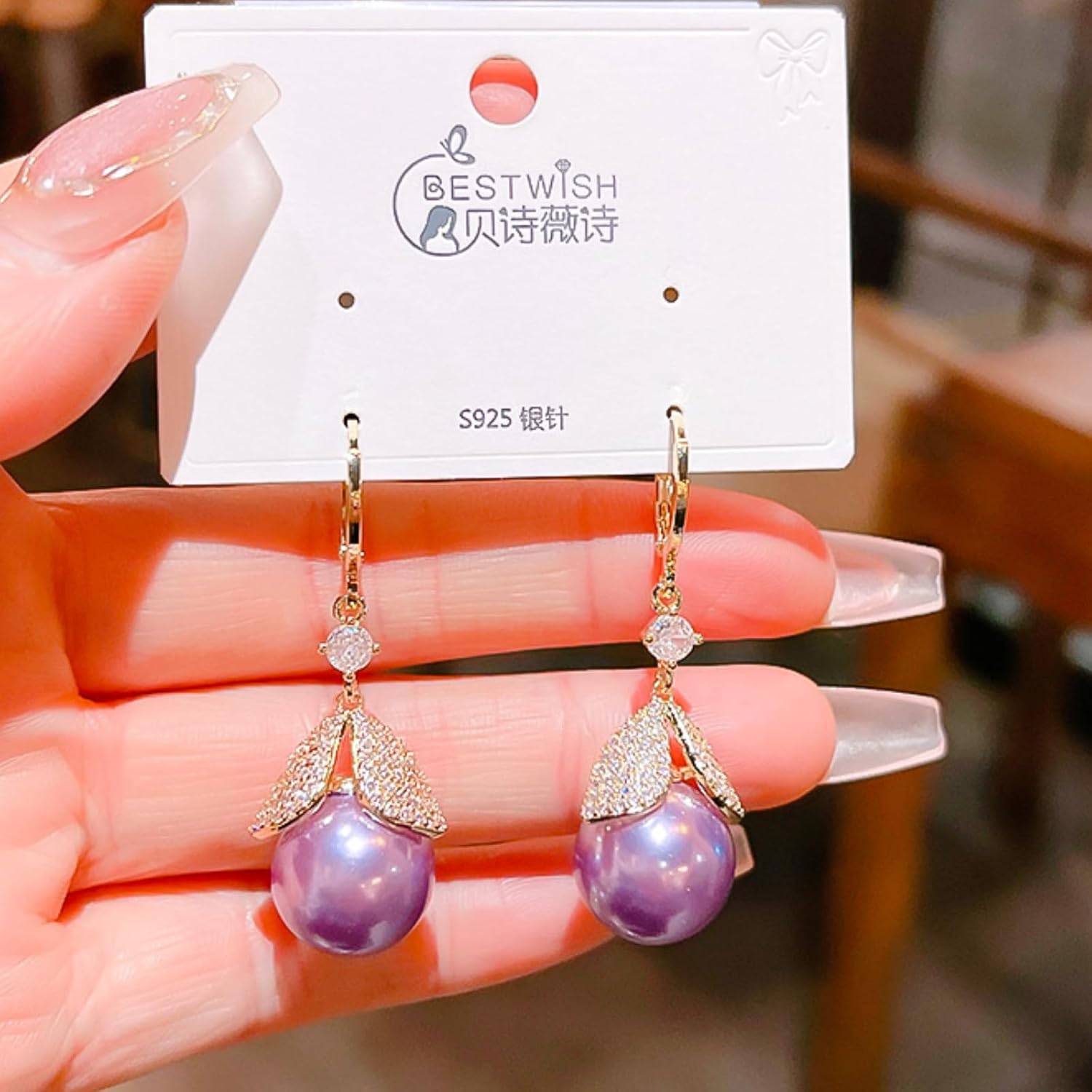 Purple Pearl Earrings for Women Rhinestone Dangle Earrings Drop Jewelry for Wedding Party Accessories Trendy Jewelry Gifts - Image 6