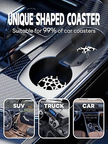 Vista 6 de WOCOCN Posavasos para automóvil, 2.75 pulgadas, antideslizantes y absorbentes, bonitos accesorios de decoración para portavasos de automóvil, Vaca