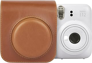 MUZIRI KINOKOO Protective Case for Fuji/Polaroid Instax Mini 12 Instant Film Camera - PU Leather Mini 12 Camera Case Bag with Photo Pocket - with Adjustable Shoulder Strap - Retro Brown