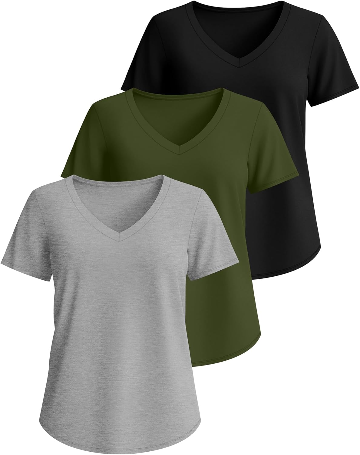 3 Pack Women's Plus Size T-Shirts, V Neck Short Sleeve Shirts Loose Fit Curved Hem Tees Casual Swing Tops - Image 2
