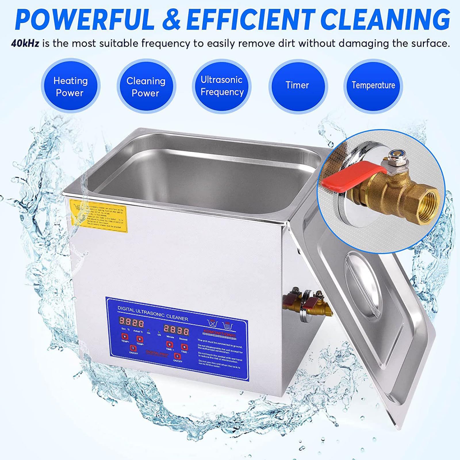 Macchina per la pulizia dei dischi in vinile ad ultrasuoni con stendibiancheria regolabile, pulizia profonda per dischi, capacità 6,5 l, design in acciaio inossidabile, potenza 180 W