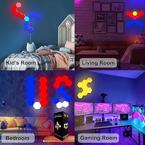 Miniatura 7 de Luces LED hexagonales con control remoto, luces de pared hexagonales RGB para juegos para configuración de juegos, sensibles al tacto, paneles de