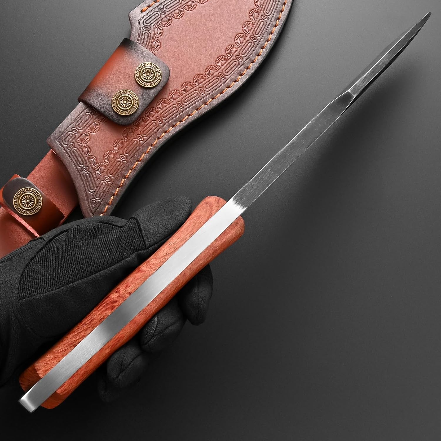 Gtkii GTK47 Fixed Blade Knife 1CM Thick DC53 Steel Blade Full Tang Rosewood Handle Heavy Duty Fix Knifes for Camping Bushcraft(Black)