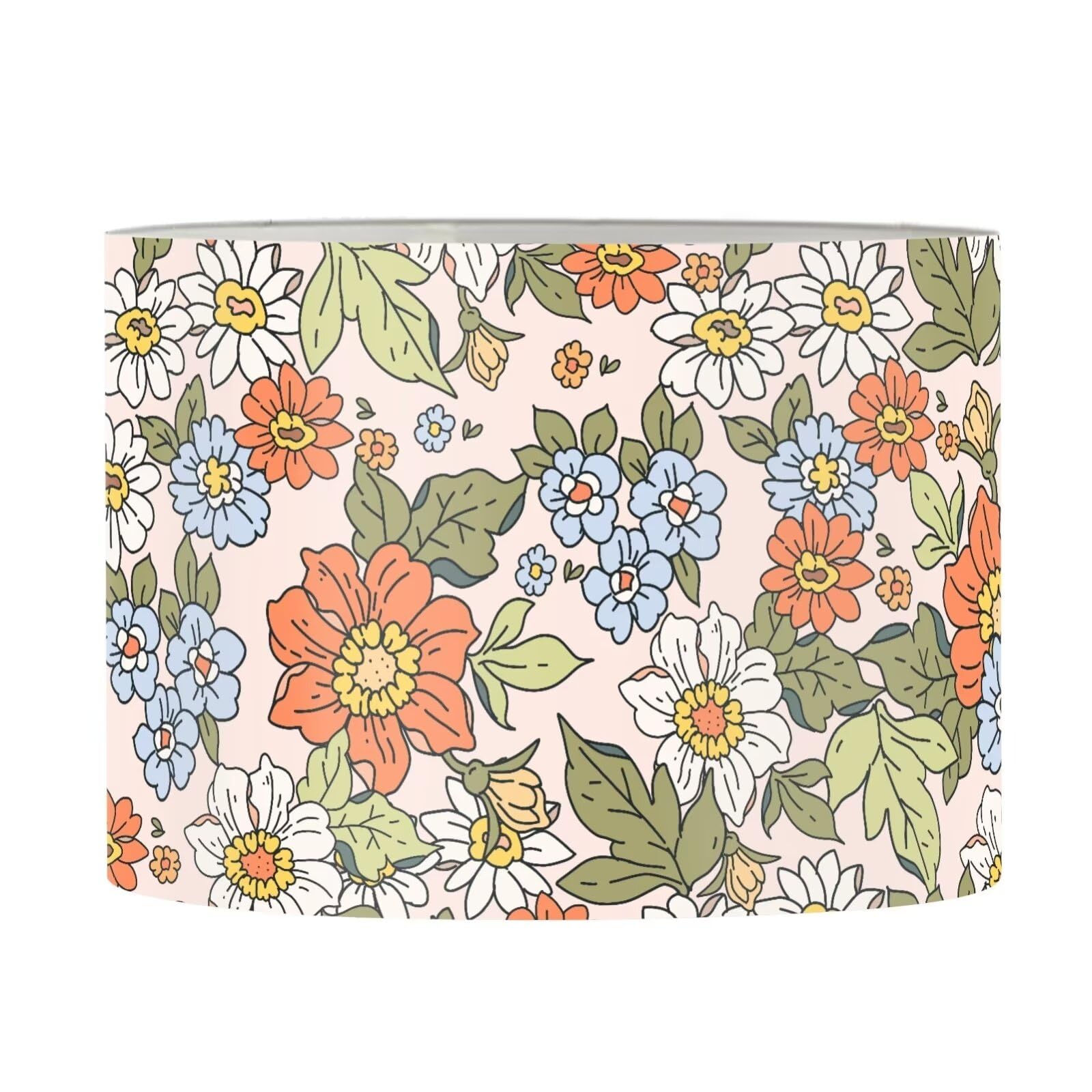 FANCOSAN Boho Floral Lampshade for Bedroom Home Decorative Hippie Flower Print Drum Lamp Shade with Spider-M — image 1