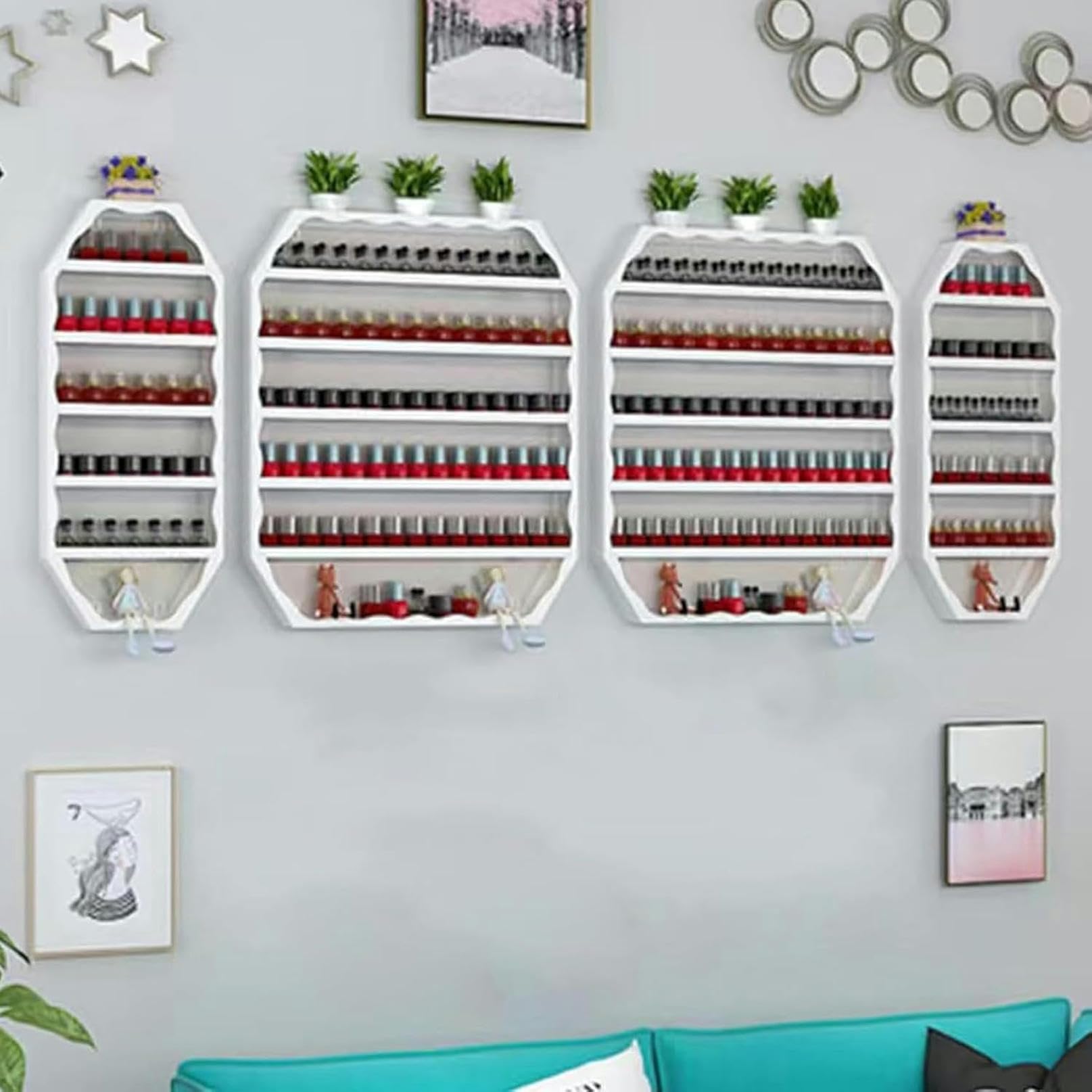 Scaffali portaoggetti da parete in metallo per smalti, espositori per caramelle, espositori per cosmetici, scaffali per profumi e rossetti, organizer per oli essenziali per la casa, spa, salone di b