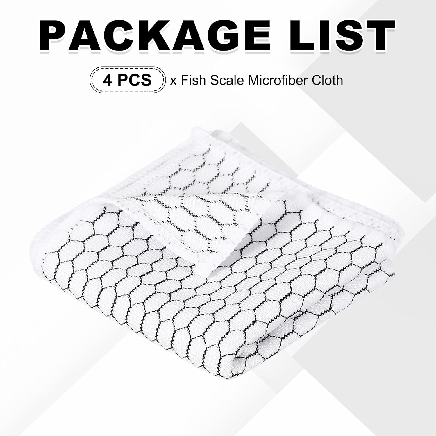 PATIKIL 16 x 16 Inches Fish Scale Microfiber Cloth, 4PCS Ultra Absorbent Streak Lint Free Cleaning Towels Polishing Glass Drying Towel for Mirror Window Kitchen Cars Dish, White