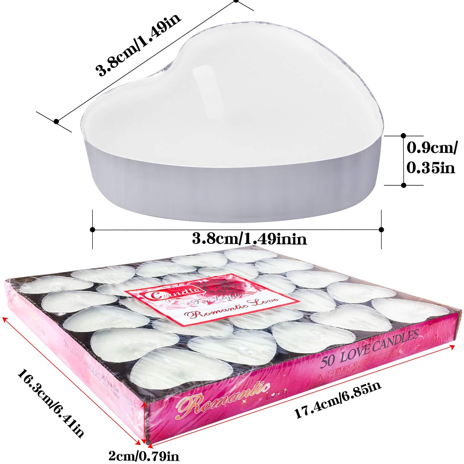 50Pack Heart Shaped Tealight Candles(25x2 Layers),Romantic Love Unscented Tea Lights Candles,Dripless & Long Lasting Smokeless Mini Tealight Candles for Romantic Decor,Pool,Home,Wedding (White) - Image 2