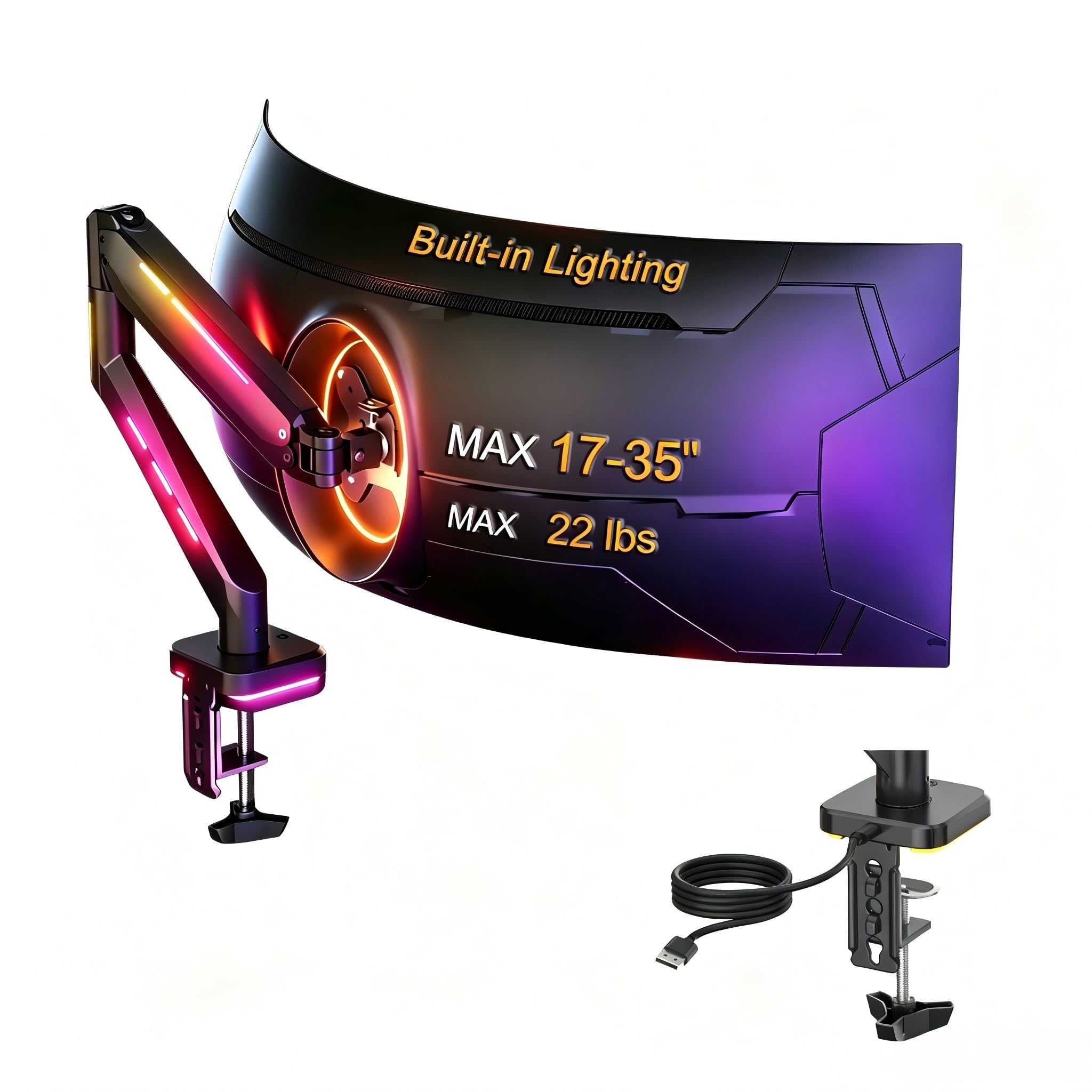 Photo 1 of Suptek Single RGB Monitor Mount for 17-35'' Screen up to 22lbs, Gas Spring Monitor Arm, Full Motion Adjustable Desk Stand, Black, MDXDJ