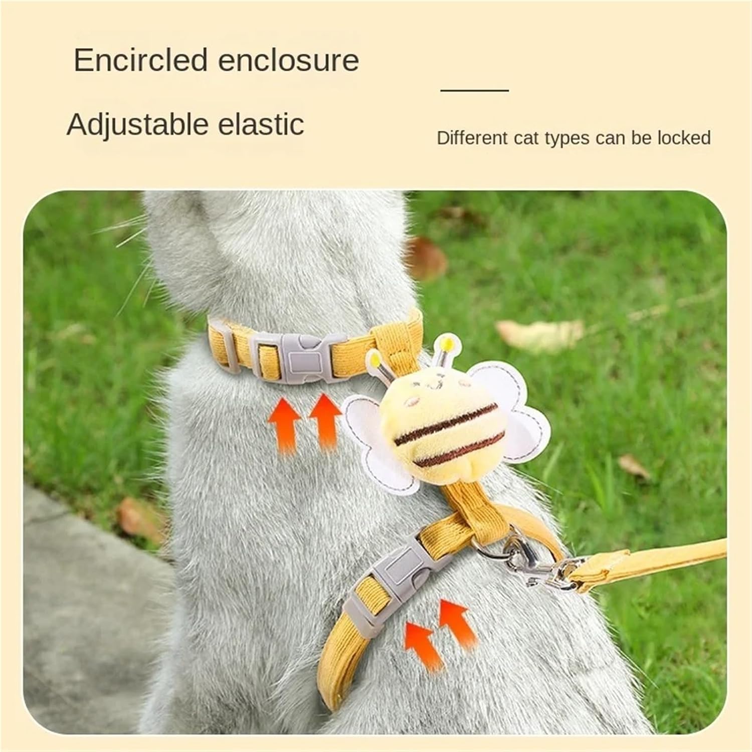 Cat Harness Collar Set Adjustable Cartoon Bee Double Layer Dog Harness for Small Medium Pet Collar Leash Outdoor Walking(Yellow,Small)