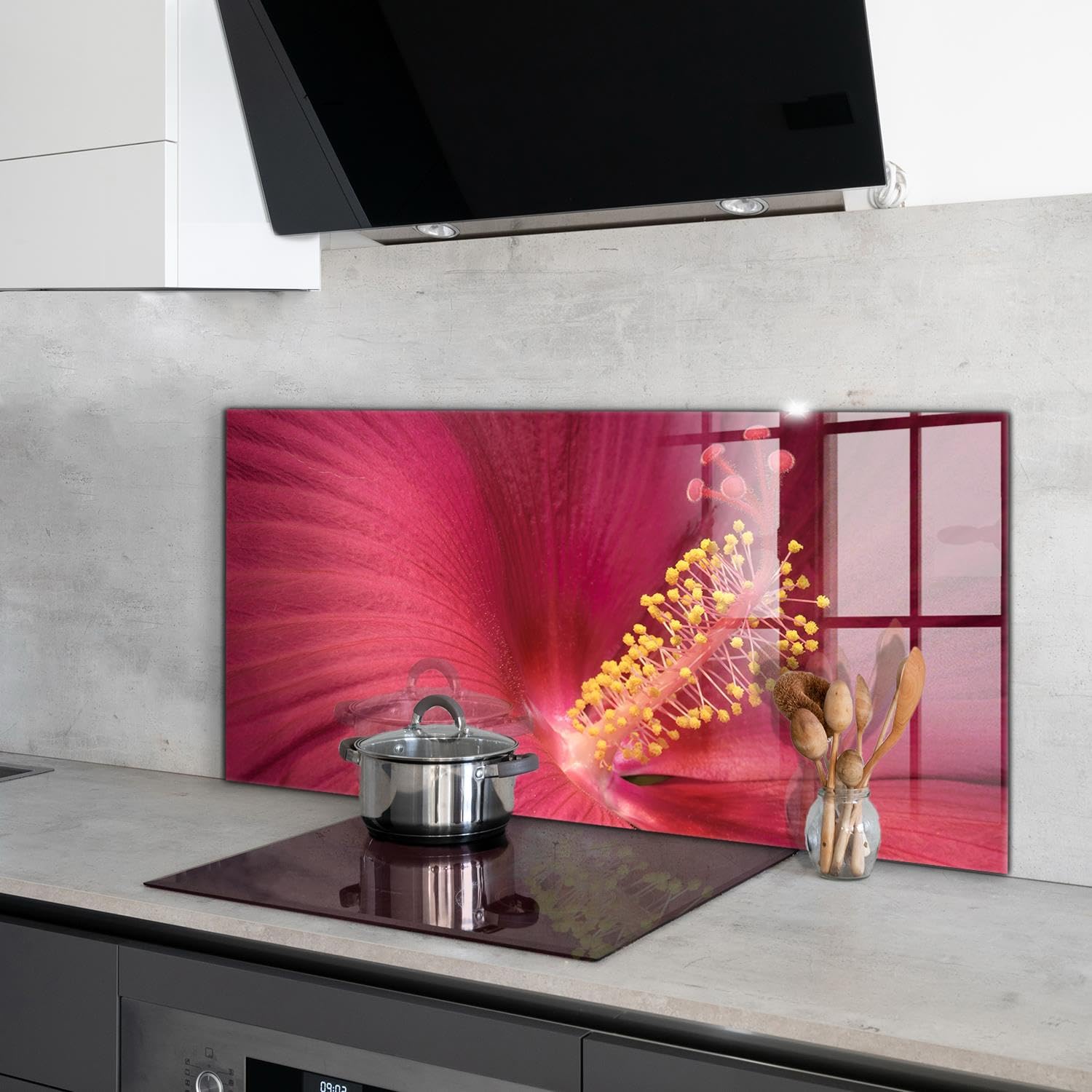 Wallfluent 100x50 cm Pannello Cucina Decorazione Murale - Ibisco Rosa