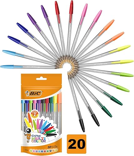 Miniatura 2 de BIC Cristal - Bolígrafos multicolor, varios colores, bolígrafos biro para uso diario con punta ancha (0.063 in), paquete de 20 unidades