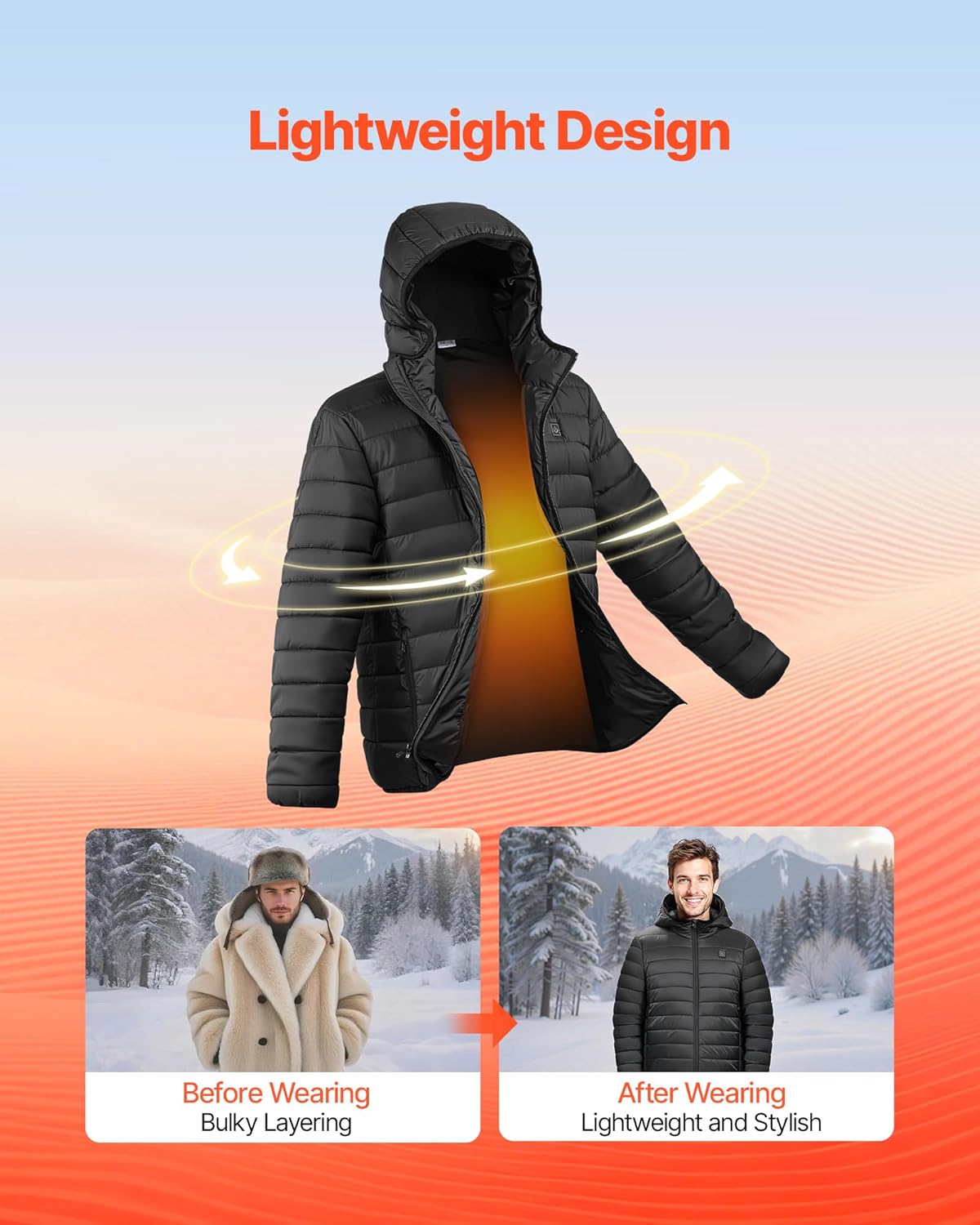 VEVOR Heated Jacket with 7.4V Battery Pack, Windproof and Lightweight Heating Coat, Winter Warm Outdoor Ski Coat