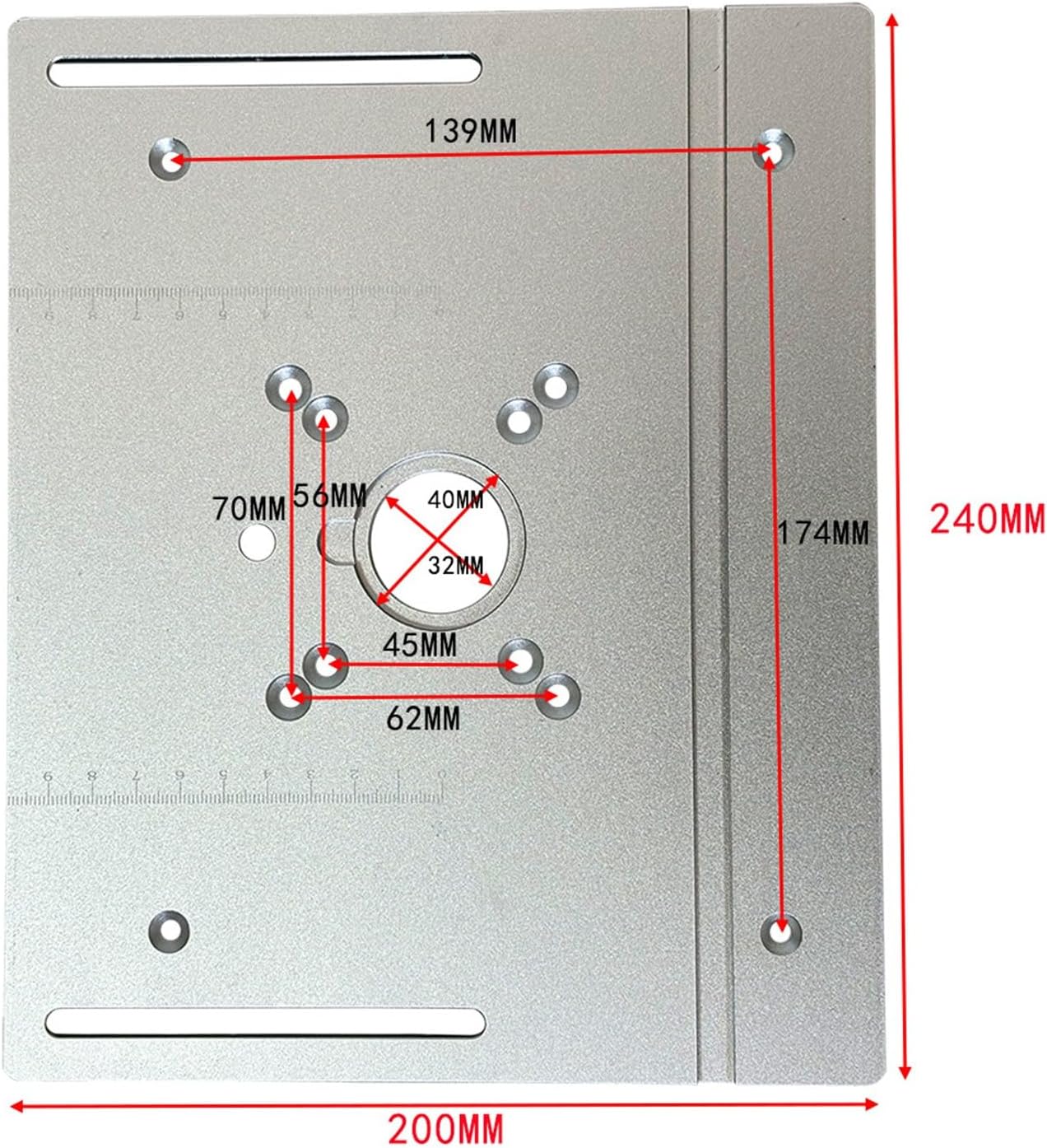 木工テーブル用ルーターリフトシステム 2インチリフティングストローク アルミニウムインサートプレート 70x62mm 取り付けパター