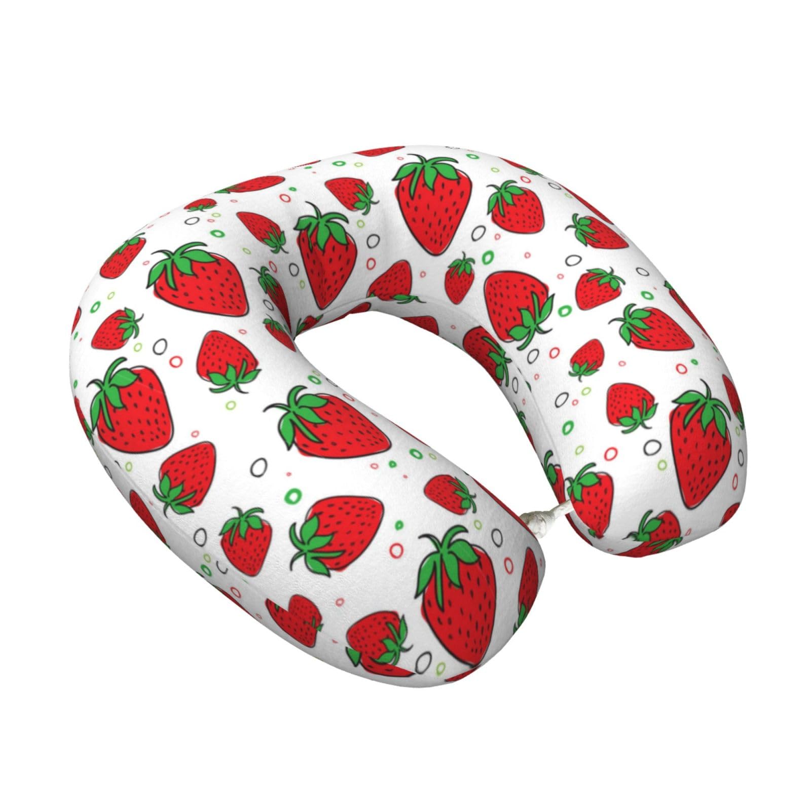 LKYMOH Strawberry, Travel Neck Pillow U-Shaped Memory Neck Support Soft Comfortable With Washable Cover For Airplane Car Traveling and Office