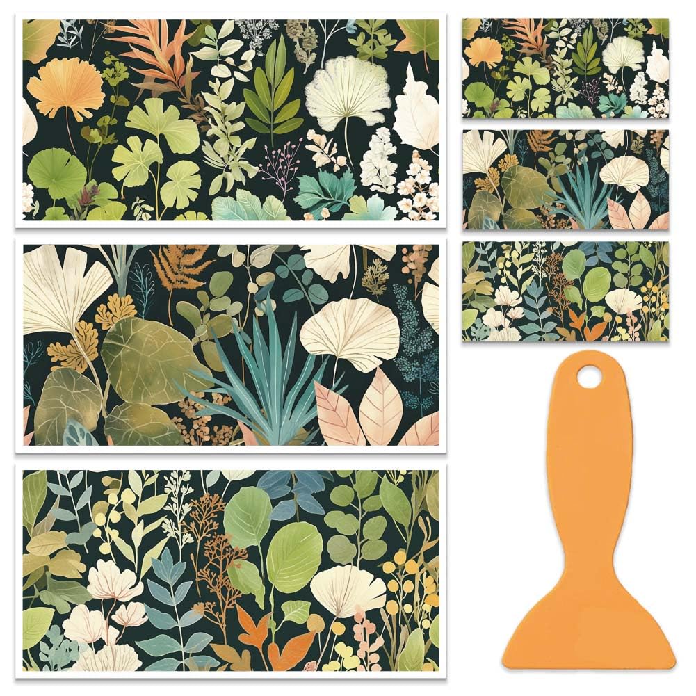 OLYCRAFT 3 Sheets/Set Watercolor Leaves Rub on Transfers for Furniture and Crafts 30x15cm Colorful Leaf Furniture Decal Transfer Stickers Rub on Decal with 1pc Scraper for Wooden Home Wardrobe Decor