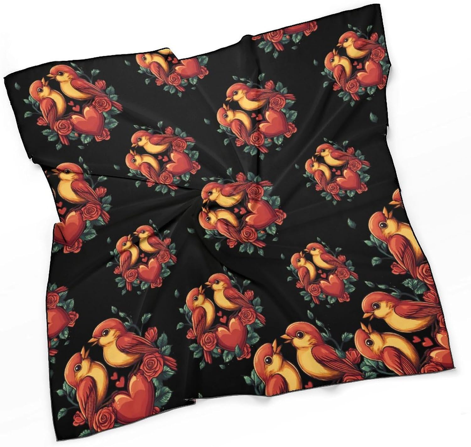 Valentine's Day Love Birds Bandana Fashion Head Scarf Square Silk Scarf Print Neck Hair Scarfs for Women Men Gifts
