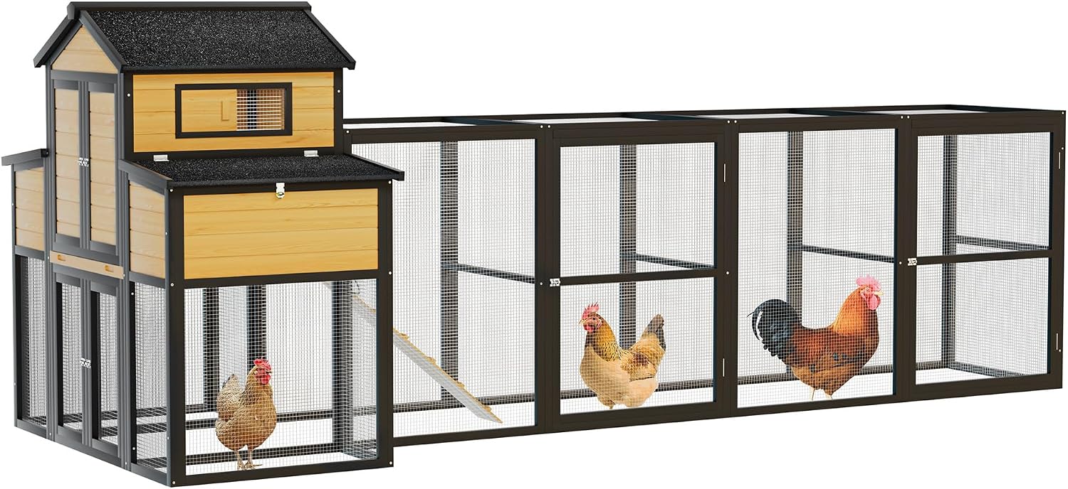 Wooden Chicken Coop with Run, 150" Large Chicken House Poultry Pet Hutch with Nesting Boxes, Pull-Out Tray, Outdoor Chicken Tractor with Sliding Door, Predator-Proof Wire Mesh, Black