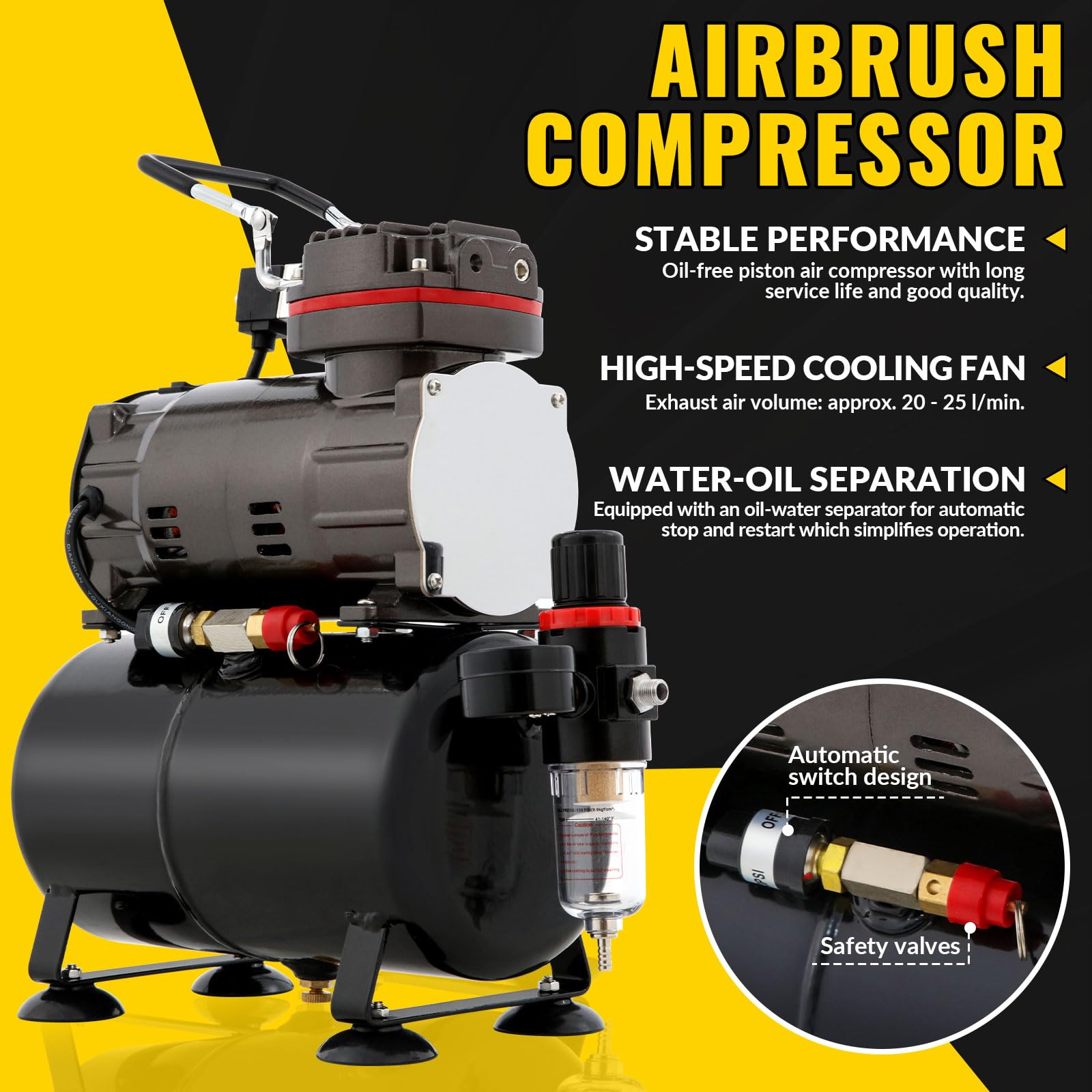Airbrush-Kompressor mit Lufttank, professionelles Airbrush-Farb-Set mit Manometer, komplette Ausrüstung mit Auto-Stop-Funktion, ideal für Modellbemalung und Nagelkunst