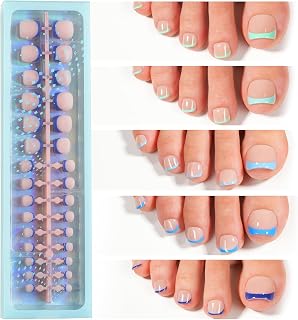 Vansiho Blue French Tips Press on Toe Nails Short, Toenail Press on Square for Women, Soft Gel Fake Toenails, Acrylic Nails Soak off Toe Nail Home DIY 15 Sizes