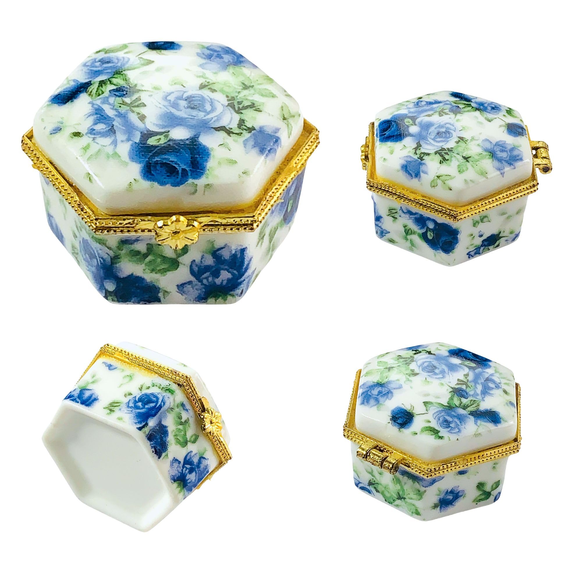 Amazon.com: Evenchae Tiny Hexagon Porcelain Trinket Box | Blue