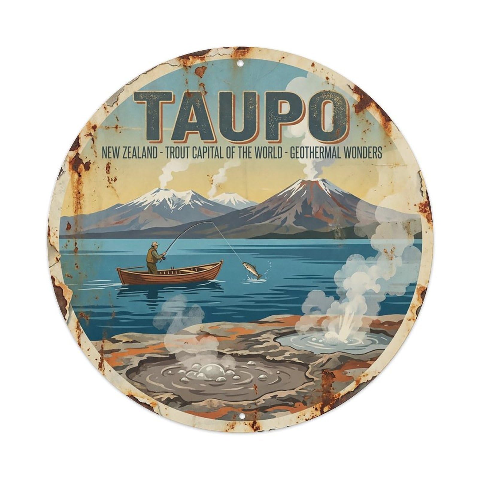 New Zealand Retro Travel Taupo Metal Tin Sign
