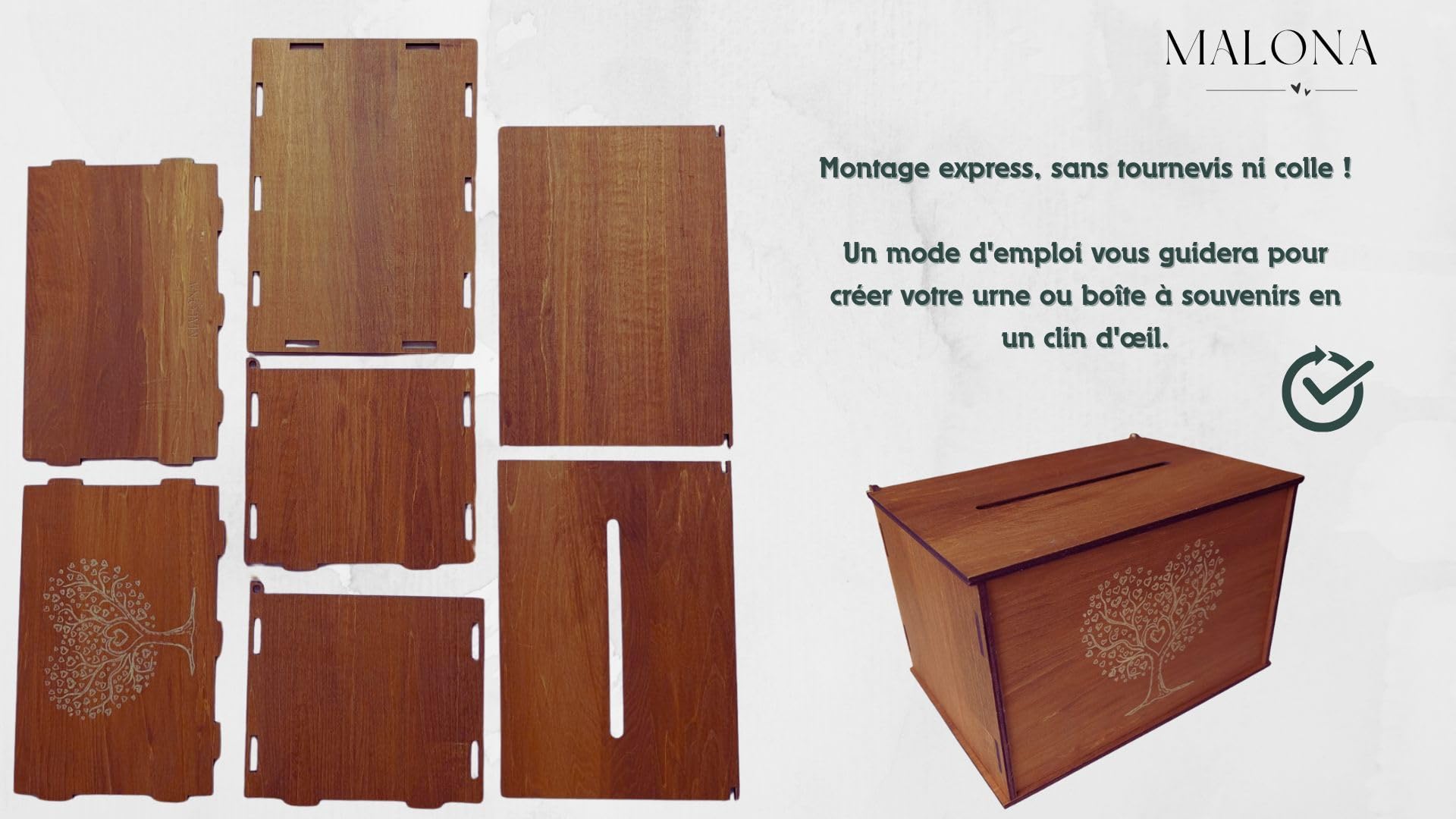 MALONA - Urna per matrimonio in legno/Scatola per biglietti e buste - Urna per anniversari e battesimi - Stile rustico con incisione Albero della Vita - Scatola dei ricordi per ogni occasione