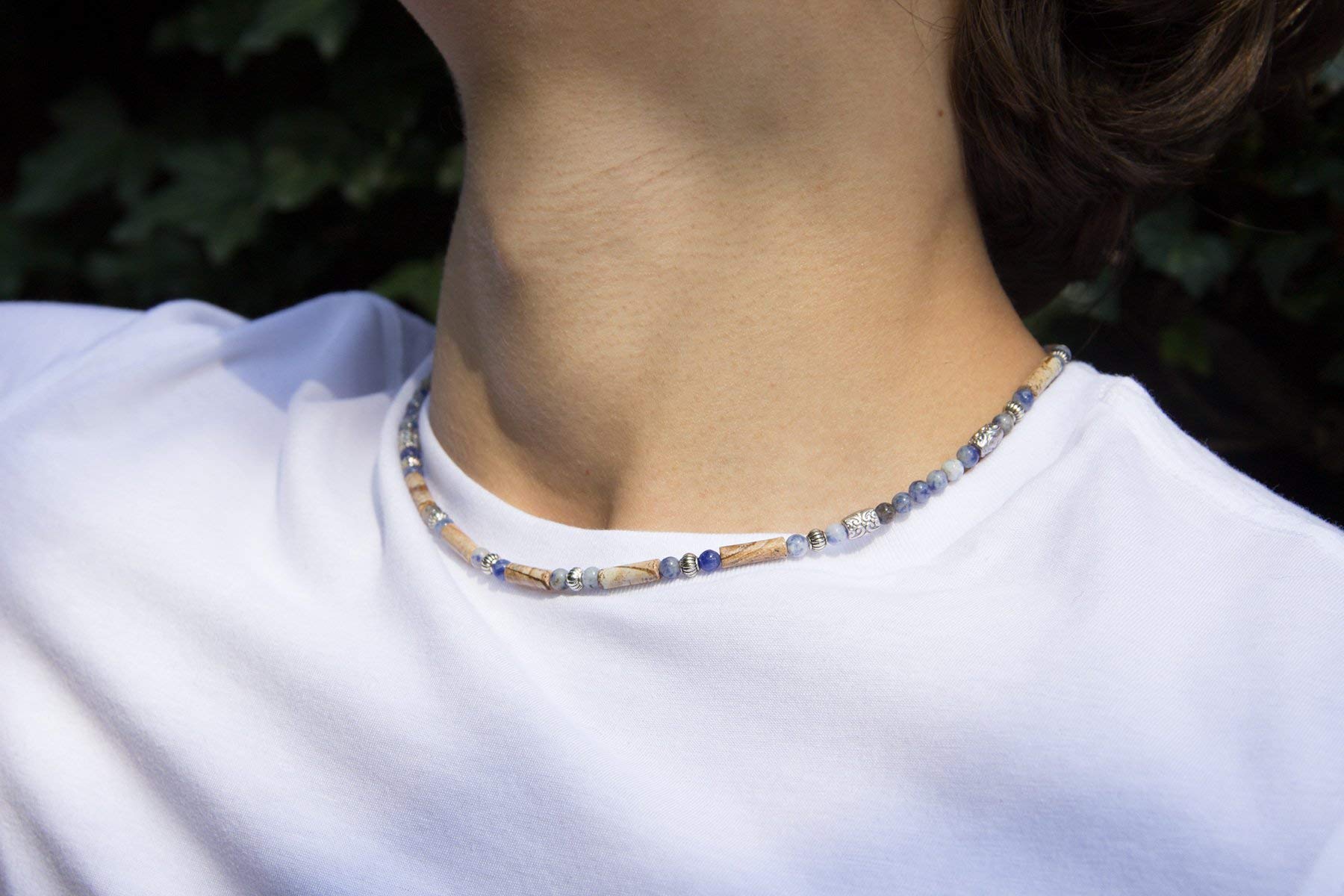 Collier en sodalite bleue et jaspe paysage pour hommes et femmes CHNA12-19