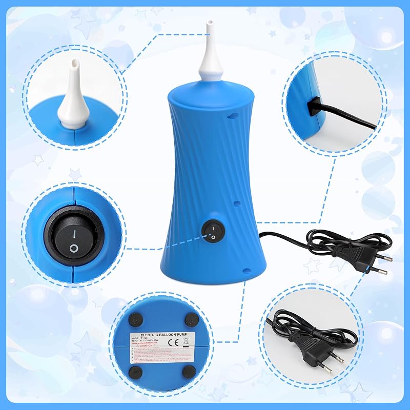 PlusFive Elektromos Lufi Pumpáló - Hordozható Felfújó Pumpa Hosszú és Fólia Lufikhoz, Kék Színű Balloon Inflator Születésnap Esküvő Parti De