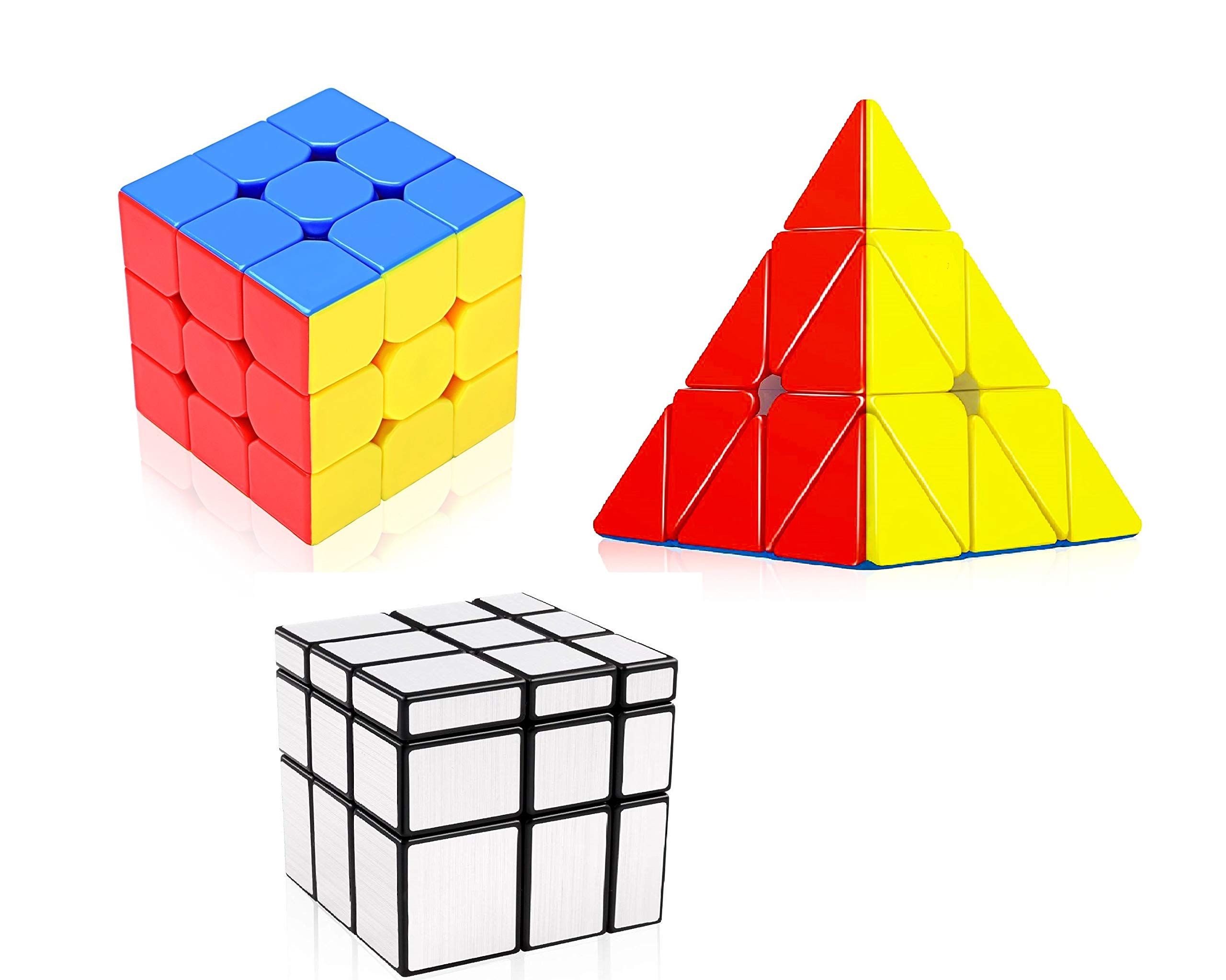 Speed Cube Combo Set of 3x3x3 Pyraminx Triangle and Mirror Puzzle Cubes Combo